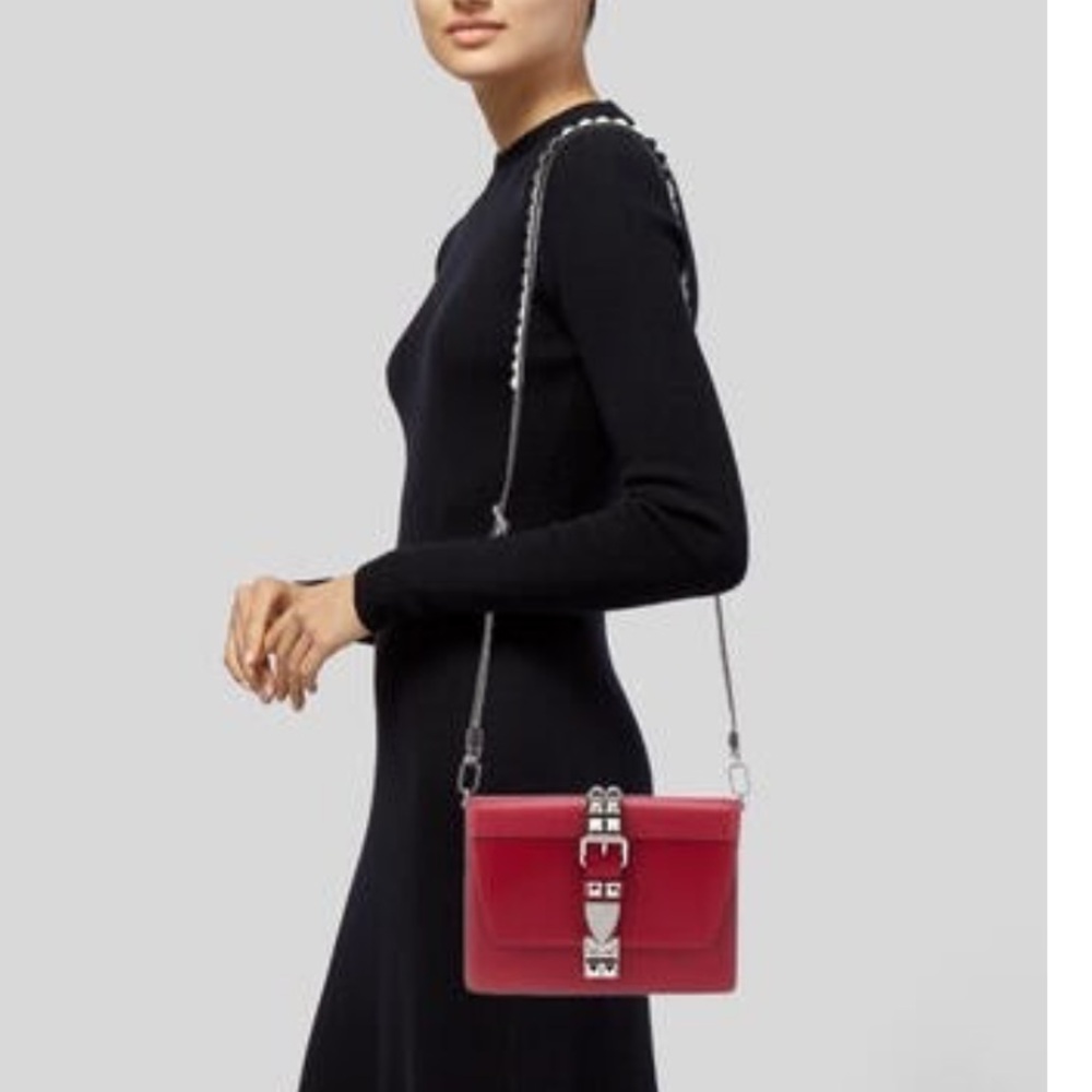 PRADA Elektra Shoulder Crossbody Bag Studded Red/Black Leather - Picture 13 of 14